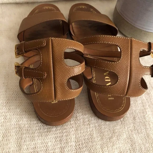 Prada Saffiano Leather Sandals - Picture 3 of 8